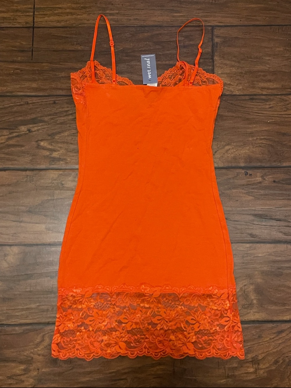 Wet Seal Y2K Orange Lace Longline Cami Tank Top Deadstock 2000s - Picture 3 of 9